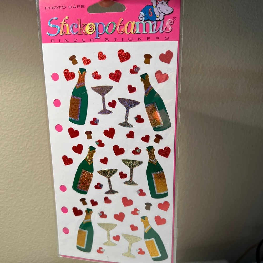 Stickopotamus Holographic Champagne and Hearts Photo Safe Stickers New Old Stock